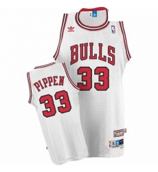 Mens Adidas Chicago Bulls 33 Scottie Pippen Authentic White Throwback NBA Jersey