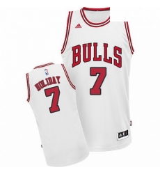 Mens Adidas Chicago Bulls 7 Justin Holiday Swingman White Home NBA Jersey 