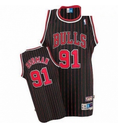 Mens Adidas Chicago Bulls 91 Dennis Rodman Swingman BlackRed Strip Throwback NBA Jersey