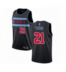 Mens Chicago Bulls 21 Thaddeus Young Authentic Black Basketball Jersey City Edition 