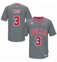 Mens Chicago Bulls 3 Dwyane Wade adidas Gray Pride Swingman Sleeved Jersey 