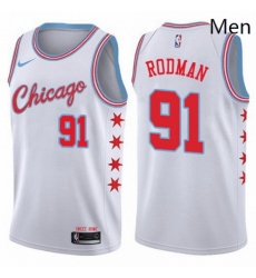 Mens Nike Chicago Bulls 91 Dennis Rodman Authentic White NBA Jersey City Edition