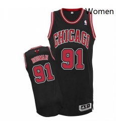 Womens Adidas Chicago Bulls 91 Dennis Rodman Authentic Black Alternate NBA Jersey