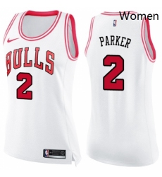 Womens Nike Chicago Bulls 2 Jabari Parker Swingman White Pink Fashion NBA Jersey 