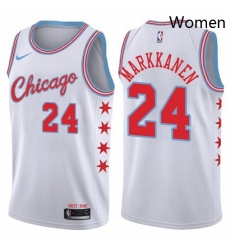 Womens Nike Chicago Bulls 24 Lauri Markkanen Swingman White NBA Jersey City Edition