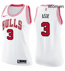 Womens Nike Chicago Bulls 3 Omer Asik Swingman WhitePink Fashion NBA Jersey 