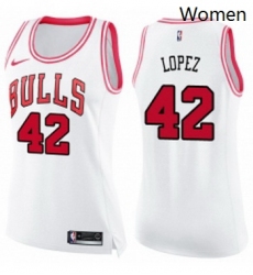Womens Nike Chicago Bulls 42 Robin Lopez Swingman WhitePink Fashion NBA Jersey