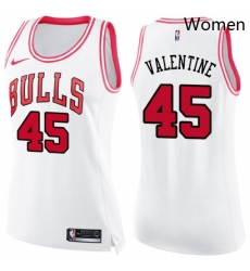 Womens Nike Chicago Bulls 45 Denzel Valentine Swingman WhitePink Fashion NBA Jersey