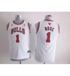 Bulls 1 Derrick Rose White Stitched Youth NBA Jersey