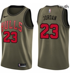 Youth Nike Chicago Bulls 23 Michael Jordan Swingman Green Salute to Service NBA Jersey