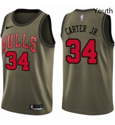 Youth Nike Chicago Bulls 34 Wendell Carter Jr Swingman Green Salute to Service NBA Jersey 