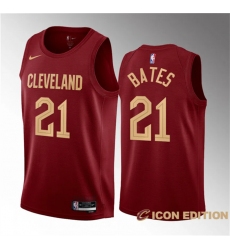 Men Cleveland Cavaliers 21 Emoni Bates Wine 2023 Draft Icon Edition Stitched Jersey