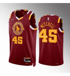 Men Cleveland Cavaliers 45 Donovan Mitchell Wine Red 2021 2022 75th Anniversary City Edition Swingman Stitched Jersey