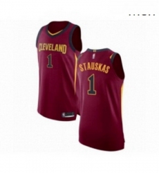 Mens Cleveland Cavaliers 1 Nik Stauskas Authentic Maroon Basketball Jersey Icon Edition 