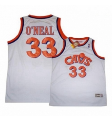 Mens Mitchell and Ness Cleveland Cavaliers 33 Shaquille ONeal Authentic White CAVS Throwback NBA Jersey
