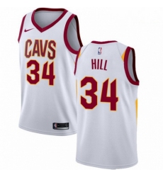 Mens Nike Cleveland Cavaliers 34 Tyrone Hill Authentic White Home NBA Jersey Association Edition