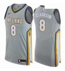 Mens Nike Cleveland Cavaliers 8 Jordan Clarkson Authentic Gray NBA Jersey City Edition 