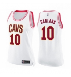 Womens Cleveland Cavaliers 10 Darius Garland Swingman White Pink Fashion Basketball Jersey 