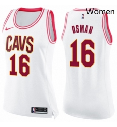Womens Nike Cleveland Cavaliers 16 Cedi Osman Swingman WhitePink Fashion NBA Jersey 