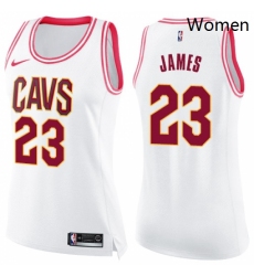 Womens Nike Cleveland Cavaliers 23 LeBron James Swingman WhitePink Fashion NBA Jersey