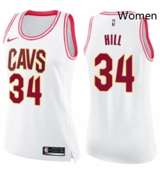 Womens Nike Cleveland Cavaliers 34 Tyrone Hill Swingman WhitePink Fashion NBA Jersey