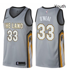Youth Nike Cleveland Cavaliers 33 Shaquille ONeal Swingman Gray NBA Jersey City Edition