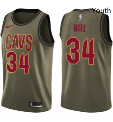 Youth Nike Cleveland Cavaliers 34 Tyrone Hill Swingman Green Salute to Service NBA Jersey