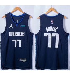 Men Dallas Mavericks 77 Luka Doncic 75th Anniversary Navy Stitched Basketball Jersey
