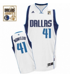 Mens Adidas Dallas Mavericks 41 Dirk Nowitzki Swingman White Home Champions Patch NBA Jersey