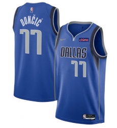Men's Dallas Mavericks #77 Luka Doncic 75th Anniversary Blue Stitched Basketball Jersey