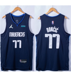 Men's Dallas Mavericks #77 Luka Doncic 75th Anniversary Navy Stitched Basketball Jersey