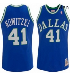 Mens Mitchell and Ness Dallas Mavericks 41 Dirk Nowitzki Authentic Blue Throwback NBA Jersey