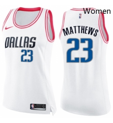 Womens Nike Dallas Mavericks 23 Wesley Matthews Swingman WhitePink Fashion NBA Jersey