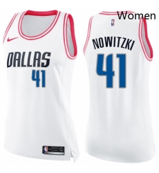 Womens Nike Dallas Mavericks 41 Dirk Nowitzki Swingman WhitePink Fashion NBA Jersey