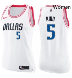 Womens Nike Dallas Mavericks 5 Jason Kidd Swingman WhitePink Fashion NBA Jersey