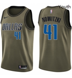 Youth Nike Dallas Mavericks 41 Dirk Nowitzki Swingman Green Salute to Service NBA Jersey