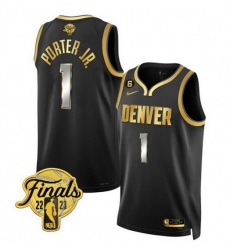 Men Denver Nuggets 1 Michael Porter Jr  Black Gold Edition 2023 Finals Collection With NO 6 Patch Stitched Basketball Jersey