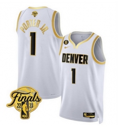 Men Denver Nuggets 1 Michael Porter Jr  White Gold Edition 2023 Finals Collection With NO 6 Patch Stitched Basketball Jersey