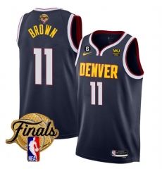 Men Denver Nuggets 11 Bruce Brown Navy 2023 Finals Icon Edition With NO 6 Patch Stitched Basketball Jersey