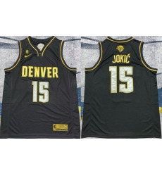 Men Denver Nuggets 15 Nikola Jokic Black Gold 2023 Finals With NO 6 Patch Stitched Basketball Jersey