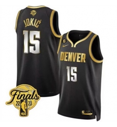 Men Denver Nuggets 15 Nikola Jokic Black Gold Edition 2023 Finals Collection With NO 6 Patch Stitched Basketball Jersey