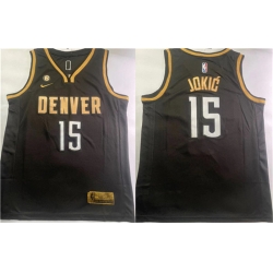 Men Denver Nuggets 15 Nikola Jokic Black With NO 6 Patch Stitched Jersey