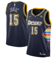 Men Denver Nuggets 15 Nikola Jokic Navy 2021 22 City Edition 75th Anniversary Stitched Jersey