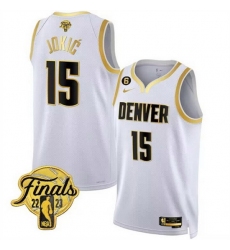 Men Denver Nuggets 15 Nikola Jokic White Gold Edition 2023 Finals Collection With NO 6 Patch Stitched Basketball Jersey