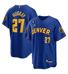 Men Denver Nuggets 27 Jamal Murray Blue With No 6 Patch Cool Base Stitched Baseball Jersey