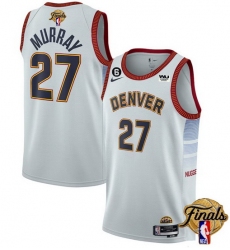 Men Denver Nuggets 27 Jamal Murray Silver 2023 Finals Icon Edition With NO 6 Patch Stitched Basketball Jersey