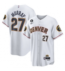 Men Denver Nuggets 27 Jamal Murray White With No 6 Patch Cool Base Stitched Baseball Jersey