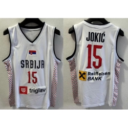 Men Team Srbija Serbia Basketball jersey White Nicola Jokic #15 Sewn