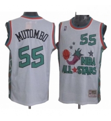 Mens Mitchell and Ness Denver Nuggets 55 Dikembe Mutombo Authentic White 1996 All Star Throwback NBA Jersey