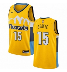 Mens Nike Denver Nuggets 15 Nikola Jokic Authentic Gold Alternate NBA Jersey Statement Edition